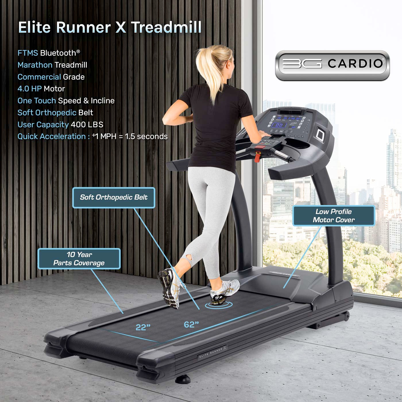 Woman running on the 3G Elite Treadmill in her home