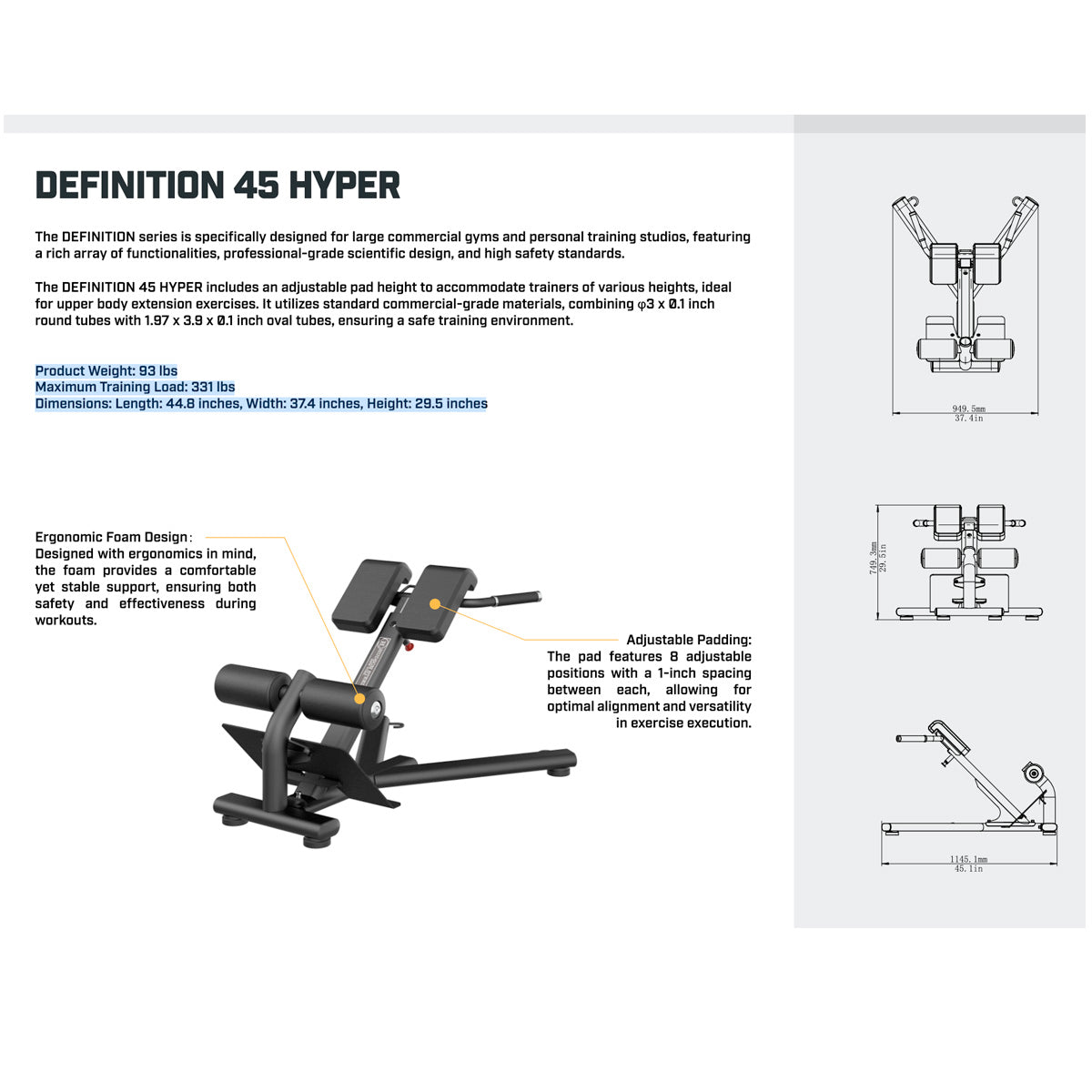 Hudson Steel Company 45° Hyper-Extension Bench RE6010